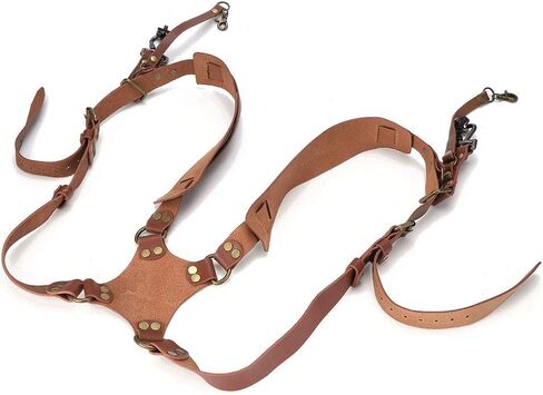 Camera Strap Leather, Adjustable Double Shoulder Harness for DSLR SLR Cameras, with 2 Buckle Clips, Photography Accessories (Shoulders-brown) in Kuwait