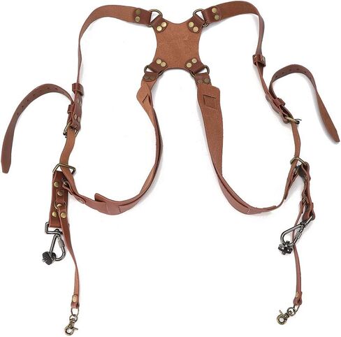 Camera Strap Leather, Adjustable Double Shoulder Harness for DSLR SLR Cameras, with 2 Buckle Clips, Photography Accessories (Shoulders-brown) in Kuwait