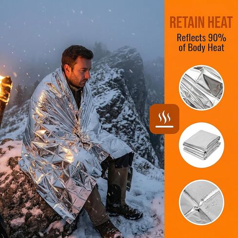 Emergency Thermal Blanket, Lightweight Survival Foil Blanket for Camping, Hiking, Outdoor, First Aid & Emergency Use, Compact Silver Reflective Blanket in Kuwait