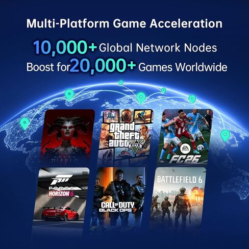 جهاز توجيه Turbo للألعاب ومعزز موسع WiFi، مسرع الألعاب لأجهزة PS5، وPS4، وXbox، وSwitch 2 والكمبيوتر الشخصي، وانخفاض مستوى Ping & Lag للألعاب عبر الإنترنت، ويتضمن خطة أساسية لكبار الشخصيات لمدة 90 يومًا in Kuwait