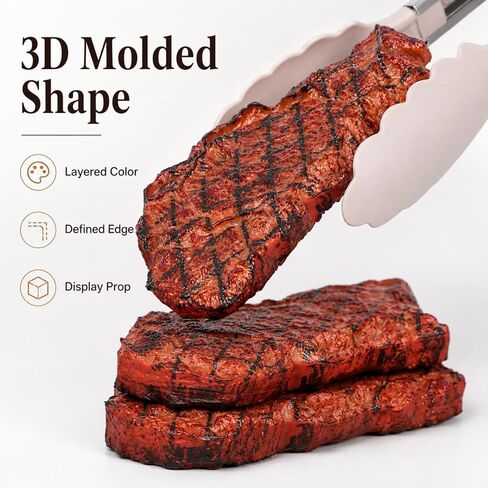 jojofuny 3 Pcs Fake Steak Props, Realistic Artificial Grilled Steak Model, Cooked Meat Food Replica with Grill Marks, Display Only for Food Photography, Restaurant Menu Display, Kitchen Decor in Kuwait