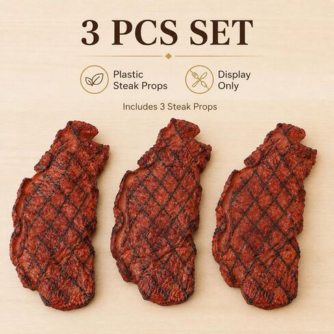 jojofuny 3 Pcs Fake Steak Props, Realistic Artificial Grilled Steak Model, Cooked Meat Food Replica with Grill Marks, Display Only for Food Photography, Restaurant Menu Display, Kitchen Decor in Kuwait