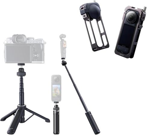 llano Aluminum Cage + 16" 2-in1 Tripod for Insta360 X5, with 1/4" Threads, 360° Ball Head for Vlogging, Travel & Sports in Kuwait