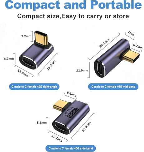 3 Pack USB C Right Angle Adapter Set, 90 Degree USB-C Supporting 40Gbps Data, 100W Power Delivery, 8K@60Hz Video, Compatible with Steam Deck, ROG Ally, Switch, Laptops, Tablets, Phones in Kuwait