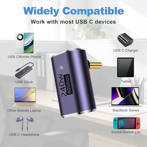 3 Pack USB C Right Angle Adapter Set, 90 Degree USB-C Supporting 40Gbps Data, 100W Power Delivery, 8K@60Hz Video, Compatible with Steam Deck, ROG Ally, Switch, Laptops, Tablets, Phones in Kuwait