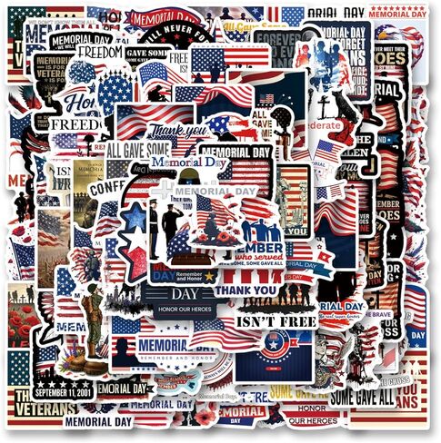 120Pcs Memorial Day Stickers Patriotic Memorial Day Decorations Vinyl Bulk Sticker for Laptop Water Bottle Phone DIY Decal for Bumper in Kuwait