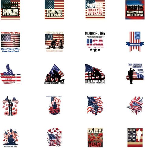 120Pcs Memorial Day Stickers Patriotic Memorial Day Decorations Vinyl Bulk Sticker for Laptop Water Bottle Phone DIY Decal for Bumper in Kuwait