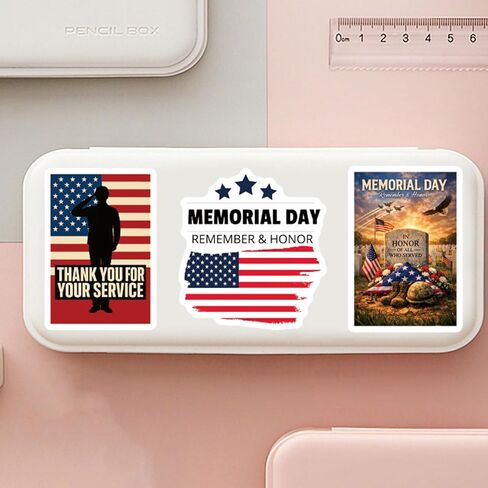 120Pcs Memorial Day Stickers Patriotic Memorial Day Decorations Vinyl Bulk Sticker for Laptop Water Bottle Phone DIY Decal for Bumper in Kuwait