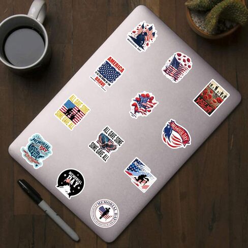 120Pcs Memorial Day Stickers Patriotic Memorial Day Decorations Vinyl Bulk Sticker for Laptop Water Bottle Phone DIY Decal for Bumper in Kuwait