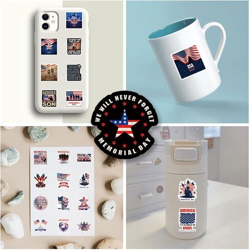 120Pcs Memorial Day Stickers Patriotic Memorial Day Decorations Vinyl Bulk Sticker for Laptop Water Bottle Phone DIY Decal for Bumper in Kuwait