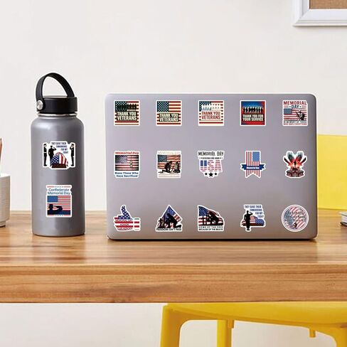 120Pcs Memorial Day Stickers Patriotic Memorial Day Decorations Vinyl Bulk Sticker for Laptop Water Bottle Phone DIY Decal for Bumper in Kuwait