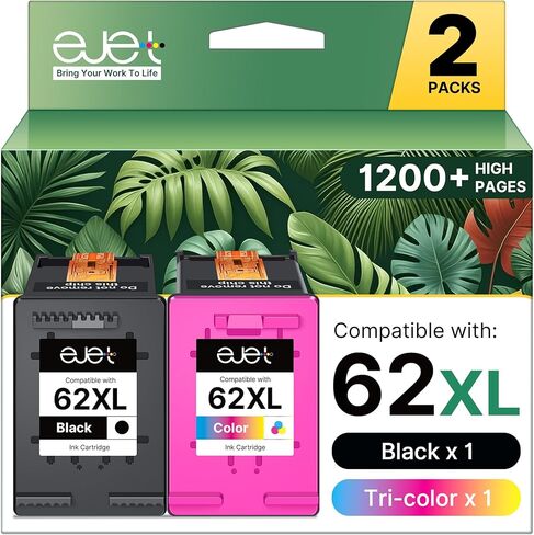 خراطيش حبر 62XL بديلة باللون الأسود واللون لحبر HP 62 لحزمة خرطوشة حبر HP 62XL مناسبة لسلسلة Envy 5540 5544 5545 5660 5664 7640 7645 OfficeJet 200 250 250 5740 5745 8040 (عبوتان) in Kuwait