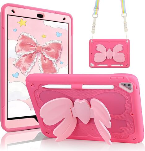 حافظة WESADN لجهاز iPad 9.7 حافظة iPad 6th الجيل الخامس مع واقي شاشة/مسند فراشة/حبل/سلسلة مفاتيح حافظة متينة مع حامل قلم رصاص للفتيات والأطفال iPad Air 2 حافظة 9.7 بوصة وردي أرجواني in Kuwait