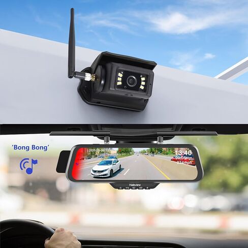 Haloview Byte Tango BT16-V1 1080P Mirror Dashcam ونظام كاميرا الرؤية الخلفية اللاسلكية مع كشف البقع العمياء (BSD) للمركبات الترفيهية (الارتفاع 9.2-13.1 قدم) - BT16-V1 in Kuwait