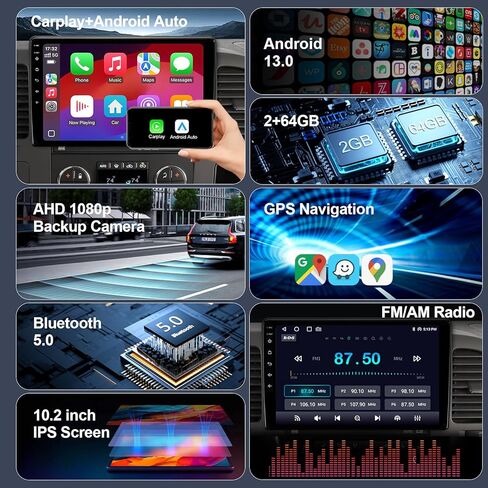 ترقية ستيريو راديو السيارة سعة 64 جيجابايت لسيارة Chevy Silverado 2007-2013 GMC Sierra Yukon، التوصيل والتشغيل 10.2 بوصة Android 13 وحدة الرأس مع Carplay اللاسلكي/Android Auto/1080P كاميرا الرؤية الخلفية in Kuwait