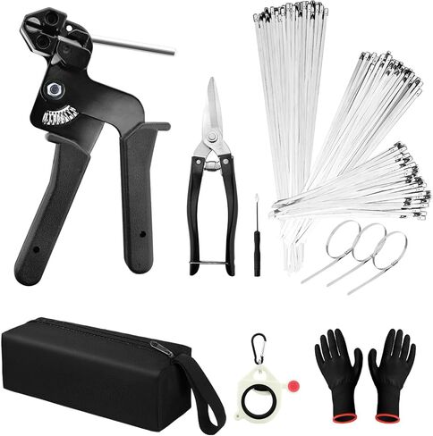 Metal Zip Ties with Stainless Steel Cable Tie Gun, Special Tool For Fastening and Cutting Steel Zip Ties, 50 Each of 8, 12, 16 Inch Uv Resistant chain link fence Parts For Fence Exhaust Pipe Outdoor in Kuwait