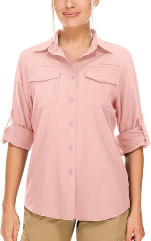 Womens Safari Sun Shirts UPF 50+ UV Sun Protection Long Sleeve Outdoor Quick Dry Fishing Hiking Gardening Shirts in Saudi Arabia