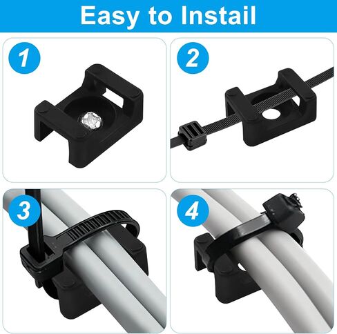 100Pcs Black Zip Tie Mounts - M5 Screw Hole Cable Tie Mounts Wire Fasteners Zip Tie Anchor for Home/Office/Outdoor in Kuwait