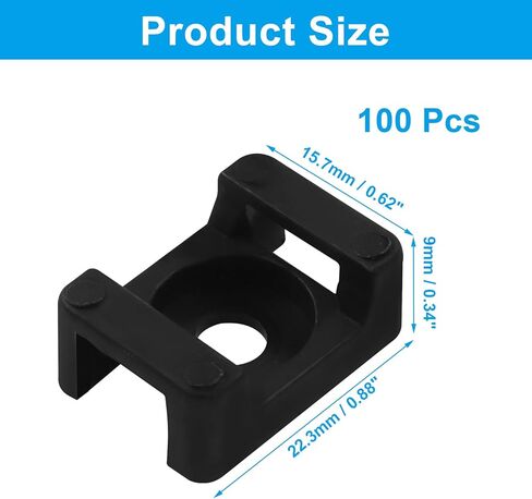 100Pcs Black Zip Tie Mounts - M5 Screw Hole Cable Tie Mounts Wire Fasteners Zip Tie Anchor for Home/Office/Outdoor in Kuwait
