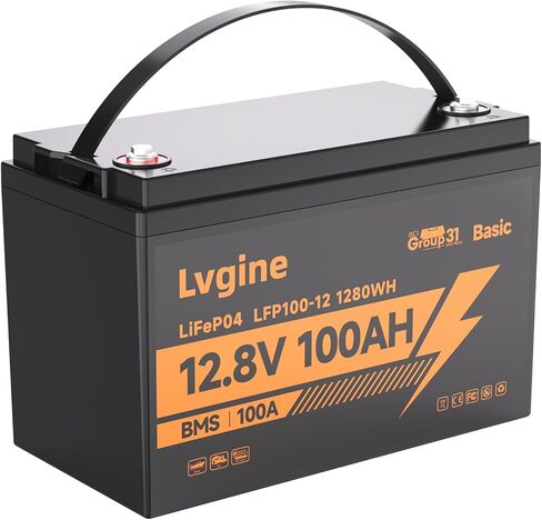 12V 100Ah LiFePO4 Lithium Battery, 15000+ Deep Cycles, 100A BMS Group 31 1280Wh Rechargeable Lithium Iron Phosphate Battery for Trolling Motor, Marine, Solar, UPS, RV, Boat, Off-Grid in Kuwait