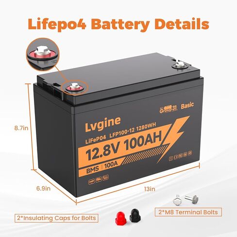 12V 100Ah LiFePO4 Lithium Battery, 15000+ Deep Cycles, 100A BMS Group 31 1280Wh Rechargeable Lithium Iron Phosphate Battery for Trolling Motor, Marine, Solar, UPS, RV, Boat, Off-Grid in Kuwait