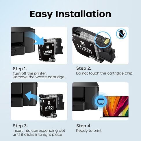 خراطيش حبر LC501 متوافقة مع Brother LC501 LC501XL LC 501 XL تعمل لطابعة Brother MFC-J1260DW MFC-J1360DW MFC-J1410DW (2 أسود) in Kuwait