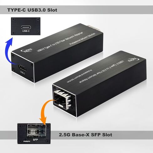 محول شبكة ألياف USB صغير C إلى 2.5G، USB3.0 Type-C 5V إلى 2.5G Base-X SFP محول إيثرنت الألياف البصرية، يدعم Windows/Linux، لأجهزة الكمبيوتر المحمول/الكمبيوتر الشخصي/الكمبيوتر اللوحي in Kuwait