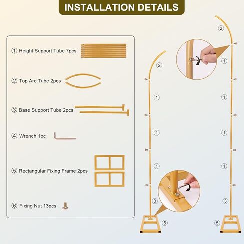 Metal Wedding Arch Backdrop Stand Set of 2, Gold Curved Top Wedding Arch Frames (7.2FT/6FT),Wedding Arches for Ceremony, Birthday, Anniversary, Bridal, Baby Shower Flower Arch Stand in Kuwait
