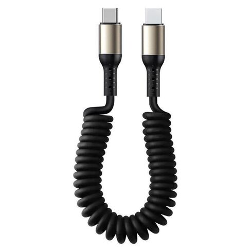 كابل USB C إلى USB L ملفوف بطول 5 أقدام لشاحن iPhone 14/13/iPhone، كابل شحن سيارة قابل للسحب تلقائيًا، كابل USBC إلى USB L لهاتف iPhone 12 11 Pro Max Mini 10 8 7 Plus XR XS SE، iPad، CarPlay، أسود in Kuwait