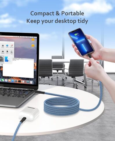 كابل USB C إلى Lightning، شاحن iPhone ملفوف مغناطيسي شحن سريع 30 وات، سلك iPhone من النوع C المضفر 3.3 قدم، معتمد من MFi متوافق مع iPhone 14 13 12 11 منتج براءة اختراع التصميم الأصلي in Kuwait
