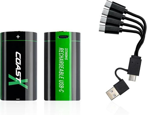 بطاريات Coast ZX CR123 USB-C قابلة لإعادة الشحن، ZITHION-X، ليثيوم أيون 1.5 فولت 1100 مللي أمبير، تدوم طويلاً، يتم شحنها لمدة أقل من 3 ساعات، كابل شحن متضمن، للأدوات والأجهزة - بطاريتان in Kuwait