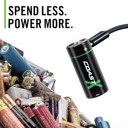 بطاريات Coast ZX CR123 USB-C قابلة لإعادة الشحن، ZITHION-X، ليثيوم أيون 1.5 فولت 1100 مللي أمبير، تدوم طويلاً، يتم شحنها لمدة أقل من 3 ساعات، كابل شحن متضمن، للأدوات والأجهزة - بطاريتان in Kuwait