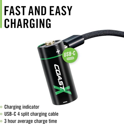 بطاريات Coast ZX CR123 USB-C قابلة لإعادة الشحن، ZITHION-X، ليثيوم أيون 1.5 فولت 1100 مللي أمبير، تدوم طويلاً، يتم شحنها لمدة أقل من 3 ساعات، كابل شحن متضمن، للأدوات والأجهزة - بطاريتان in Kuwait