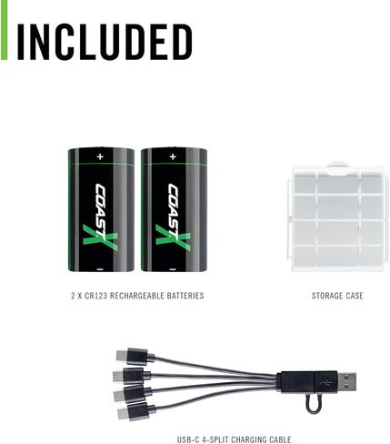 بطاريات Coast ZX CR123 USB-C قابلة لإعادة الشحن، ZITHION-X، ليثيوم أيون 1.5 فولت 1100 مللي أمبير، تدوم طويلاً، يتم شحنها لمدة أقل من 3 ساعات، كابل شحن متضمن، للأدوات والأجهزة - بطاريتان in Kuwait