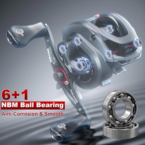 SEASIR Cammando Power Baitcasting Reel, Saltwater Freshwater Baitcaster Reel, 6.6oz Ultralight Fishing Reel, Max Drag 19.8LB, 6+1 NMB Bearing, 7.1:1 Ratio, Carbon Fiber Washer, Heavy Duty, Grey in Saudi Arabia