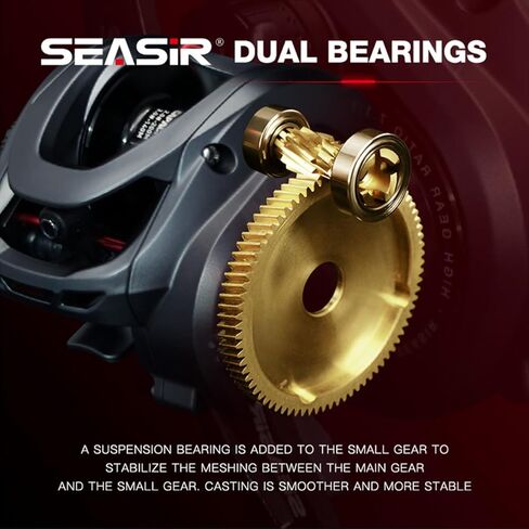 SEASIR Cammando Power Baitcasting Reel, Saltwater Freshwater Baitcaster Reel, 6.6oz Ultralight Fishing Reel, Max Drag 19.8LB, 6+1 NMB Bearing, 7.1:1 Ratio, Carbon Fiber Washer, Heavy Duty, Grey in Saudi Arabia