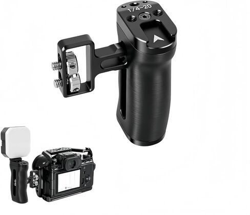 Universal Side Handle Compatible with DSLR Camera Cage, 1/4-20 Thread, Left/Right Mount, Cold Shoe, Adjustable Height, Aluminum Alloy, for Video Rig Vlog Filming in Kuwait