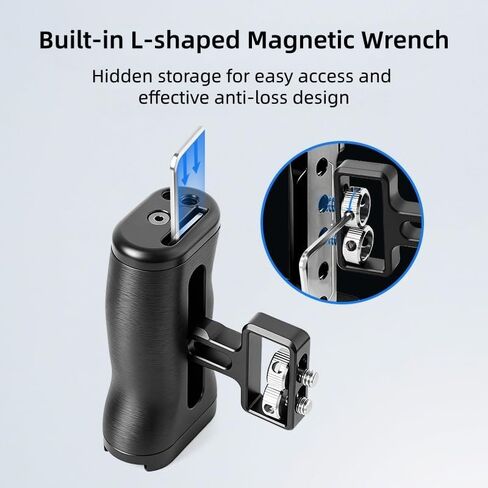 Universal Side Handle Compatible with DSLR Camera Cage, 1/4-20 Thread, Left/Right Mount, Cold Shoe, Adjustable Height, Aluminum Alloy, for Video Rig Vlog Filming in Kuwait