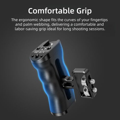 Universal Side Handle Compatible with DSLR Camera Cage, 1/4-20 Thread, Left/Right Mount, Cold Shoe, Adjustable Height, Aluminum Alloy, for Video Rig Vlog Filming in Kuwait