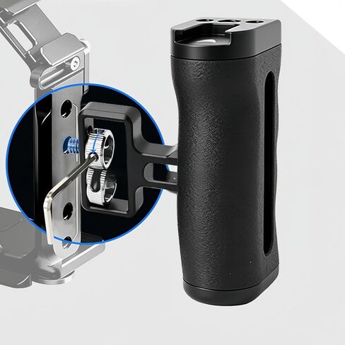 Universal Side Handle Compatible with DSLR Camera Cage, 1/4-20 Thread, Left/Right Mount, Cold Shoe, Adjustable Height, Aluminum Alloy, for Video Rig Vlog Filming in Kuwait