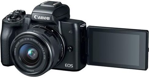 Canon EOS M50 Mirrorless Vlogging Digital Camera with 15-45mm Lens, Camera Bag, 64GB Memory Card, Cleaning Set + More (2680C011) - Starter Bundle in Kuwait
