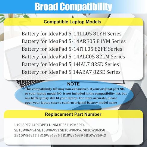 استبدال بطارية L19M3PF3 L19M3PF4 لجهاز IdeaPad 5-14IIL05 5-14ARE05 5-14ITL05 5-14ALC05 5-14IAL7 5-14ABA7 سلسلة بطارية الكمبيوتر المحمول L19C3PF3 L19L3PF7 5B10W86936 5B10W86939 5B10W86957 44.5 واط ساعة in Kuwait