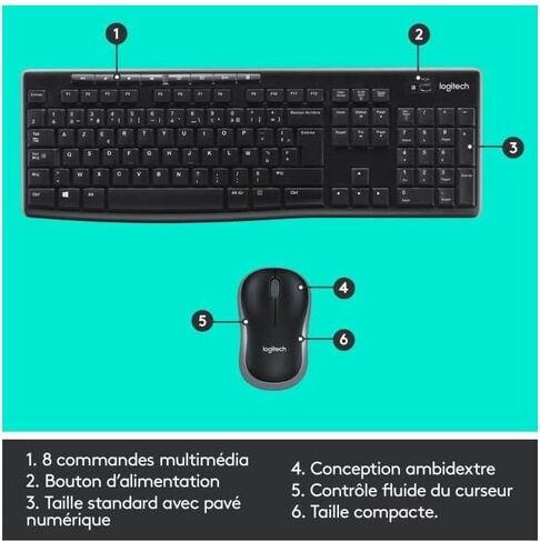 Logitech Wireless Combo MK270 - مجموعة لوحة مفاتيح وماوس - 2.4 جيجا هرتز - فرنسي in Kuwait
