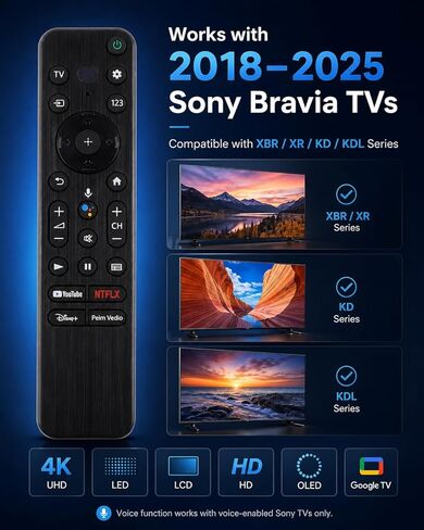 Voice Remote for Sony Smart TVs, Replacement Control with 4 Quick Link Buttons, Compatible with All 2018-2025 Sony Bravia Google 4K UHD LED LCD HD Smart TVs in Kuwait
