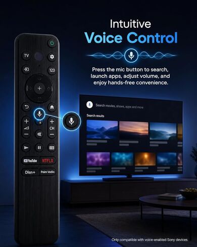 Voice Remote for Sony Smart TVs, Replacement Control with 4 Quick Link Buttons, Compatible with All 2018-2025 Sony Bravia Google 4K UHD LED LCD HD Smart TVs in Kuwait