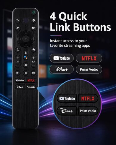 Voice Remote for Sony Smart TVs, Replacement Control with 4 Quick Link Buttons, Compatible with All 2018-2025 Sony Bravia Google 4K UHD LED LCD HD Smart TVs in Kuwait