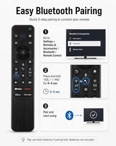 Voice Remote for Sony Smart TVs, Replacement Control with 4 Quick Link Buttons, Compatible with All 2018-2025 Sony Bravia Google 4K UHD LED LCD HD Smart TVs in Kuwait