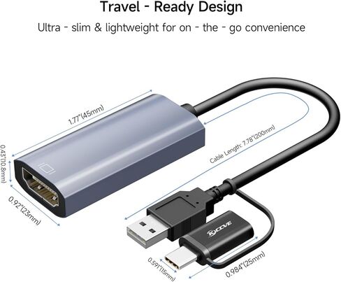 محول KCEVE USB إلى HDMI، محول USB-A 3.0 ذكر إلى HDMI أنثى 1080P@60 هرتز، مناسب لنظام التشغيل Windows XP/7/8/10/11 - لا يمكن استخدام واجهة BIOS، فقط يدعم الجيل الحادي عشر أو المعالج الأحدث in Kuwait