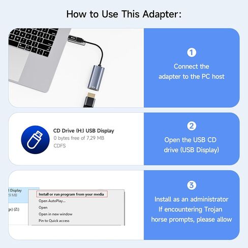 محول KCEVE USB إلى HDMI، محول USB-A 3.0 ذكر إلى HDMI أنثى 1080P@60 هرتز، مناسب لنظام التشغيل Windows XP/7/8/10/11 - لا يمكن استخدام واجهة BIOS، فقط يدعم الجيل الحادي عشر أو المعالج الأحدث in Kuwait