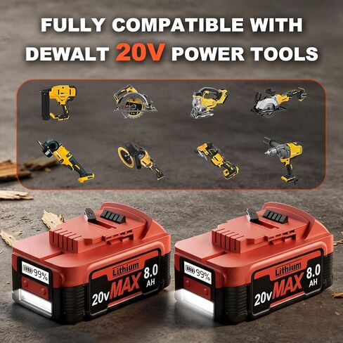 【NEW VERSION】2Pack 8.0Ah Replacement for Dewalt 20V Lithium Battery with LCD Screen, Compatible with Dewalt 20 Volt Battery Max DCB200 DCB201 DCB203 DCB204 DCB205, Support PD bidirectional Output 65W in Saudi Arabia